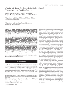 Cholinergic Basal Forebrain Is Critical for Social Transmission of Food Preferences