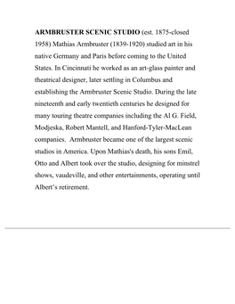 ARMBRUSTER SCENIC STUDIO (Est. 1875-Closed 1958) Mathias Armbruster (1839-1920) Studied Art in His Native Germany and Paris Before Coming to the United States