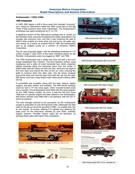 American Motors Corporation Model Descriptions and General Information