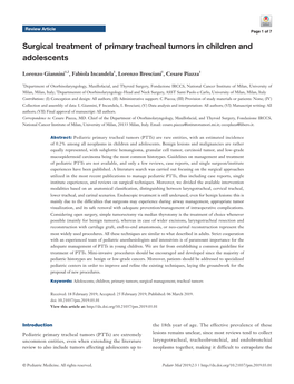 Surgical Treatment of Primary Tracheal Tumors in Children and Adolescents