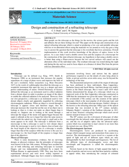 Design and Construction of a Refracting Telescope C