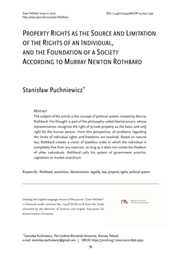 Property Rights As the Source and Limitation of the Rights of an Individual, and the Foundation of a Society According to Murray Newton Rothbard