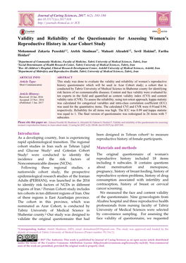 Validity and Reliability of the Questionnaire for Assessing Women’S