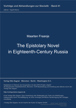 The Epistolary Novel in Eighteenth-Century Russia