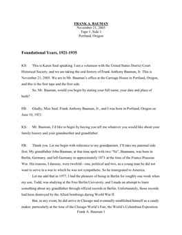 Frank Bauman, 2009 USDCHS Oral History