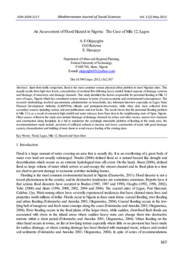 367 an Assessment of Flood Hazard in Nigeria: the Case of Mile 12, Lagos