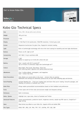 Kobo Glo Technical Specs