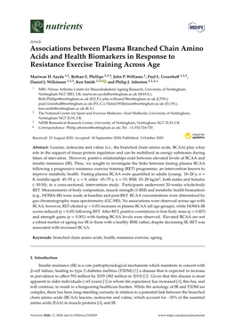 Associations Between Plasma Branched Chain Amino Acids and Health Biomarkers in Response to Resistance Exercise Training Across Age