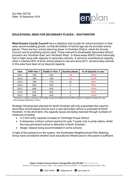 Educational Need for Secondary School Places