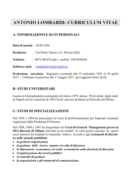 Antonio Lombardi: Curriculum Vitae