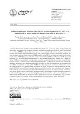 Traditional Chinese Medicine (TCM) and Herbal Hepatotoxicity: RUCAM and the Role of Novel Diagnostic Biomarkers Such As Micrornas