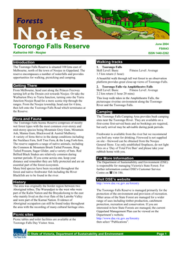 Toorongo Falls Reserve FS0043 Katherine Hill - Noojee ISSN 1440-2262