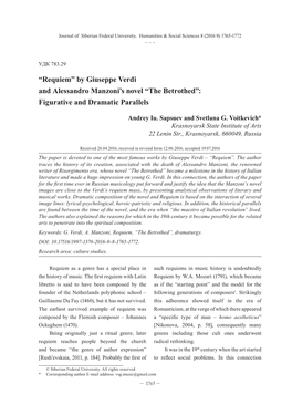 “Requiem” by Giuseppe Verdi and Alessandro Manzoni's Novel “The Betrothed”: Figurative and Dramatic Parallels