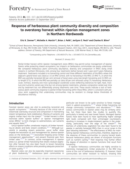 Response of Herbaceous Plant Community Diversity and Composition to Overstorey Harvest Within Riparian Management Zones in Northern Hardwoods