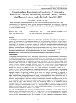 Transactional and Transformational Leadership: a Comparative Study of the Difference Between Tony Fernandes (Airasia) and Idris