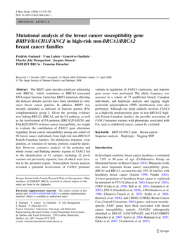 Mutational Analysis of the Breast Cancer Susceptibility Gene BRIP1/BACH1/FANCJ in High-Risk Non-BRCA1/BRCA2 Breast Cancer Families