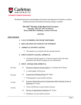 The 603Rd Meeting of the Board of Governors Thursday, June 29Th, 2017 at 4:00 P.M