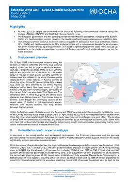 West Guji – Gedeo Conflict Displacement Flash Update 1 9 May 2018