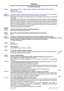 MINUTES the Parish Council Meeting of Catworth Was Held on Wednesday 13 November 2019 at 7.30Pm at Catworth Village Hall