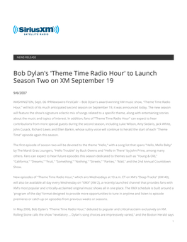 Bob Dylan's 'Theme Time Radio Hour' to Launch Season Two on XM September 19