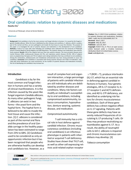 Oral Candidiasis: Relation to Systemic Diseases and Medications Xiaozhu Chu1