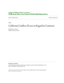 California Conflict of Laws in Regard to Contracts Joseph M