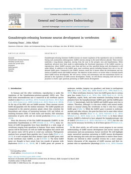 Gonadotropin-Releasing Hormone Neuron Development in Vertebrates T ⁎ Cunming Duan , John Allard