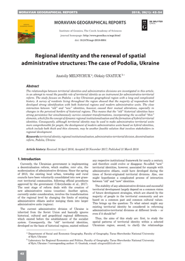 Regional Identity and the Renewal of Spatial Administrative Structures: the Case of Podolia, Ukraine