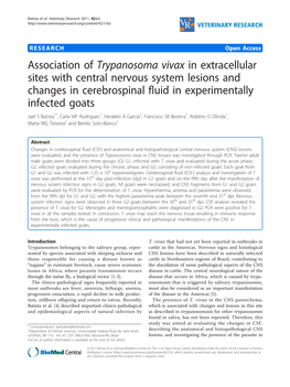 Association of Trypanosoma Vivax in Extracellular Sites with Central