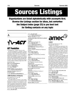 Listings Organizations Are Listed Alphabetically with Acronyms First