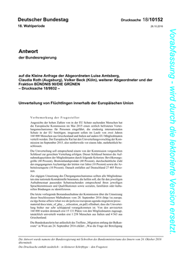 Volker Beck (Köln), Weiterer Abgeordneter Und Der Fraktion BÜNDNIS 90/DIE GRÜNEN – Drucksache 18/9932 –