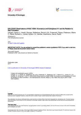 HALOGAS Observations of NGC 4559: Anomalous and Extraplanar H I and Its Relation to Star Formation Vargas, Carlos J.; Heald, George; Walterbos, René A