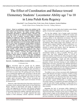 The Effect of Coordination and Balance Toward Elementary Students’ Locomotor Ability Age 7 to 10 in Lima Puluh Kota Regency