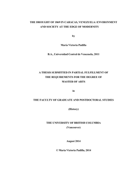 The Drought of 1869 in Caracas, Venezuela: Environment and Society at the Edge of Modernity