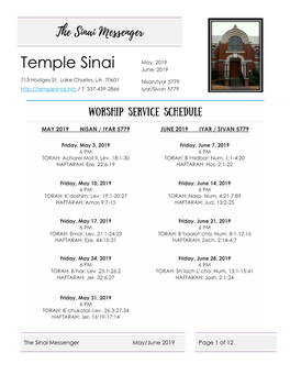 Temple Sinai June, 2019
