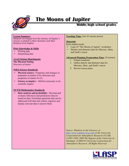 The Moons of Jupiter Middle/High School Grades