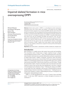 Impaired Skeletal Formation in Mice Overexpressing DMP1