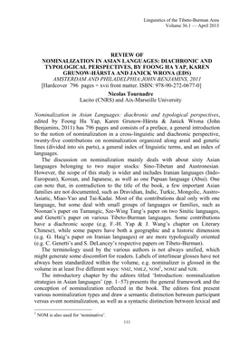 Review of Nominalization in Asian Languages
