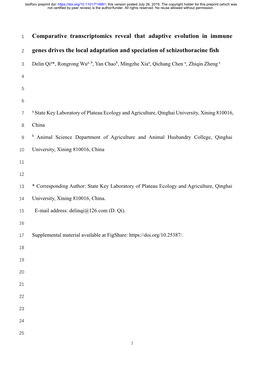 Comparative Transcriptomics Reveal That Adaptive Evolution in Immune Genes Drives the Local Adaptation and Speciation of Schizot