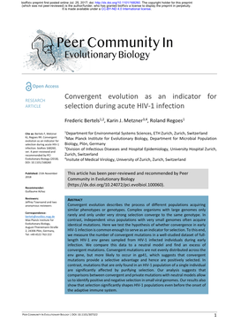 Convergent Evolution As an Indicator for Selection During Acute HIV-1