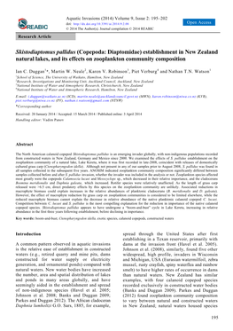 Skistodiaptomus Pallidus (Copepoda: Diaptomidae) Establishment in New Zealand Natural Lakes, and Its Effects on Zooplankton Community Composition