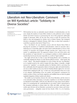 Liberalism Not Neo-Liberalism: Comment on Will Kymlicka's Article