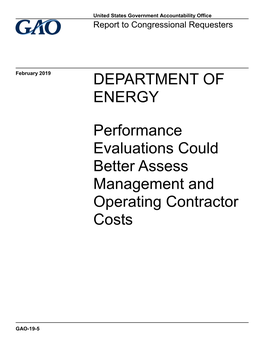 GAO-19-5, DEPARTMENT of ENERGY: Performance Evaluations