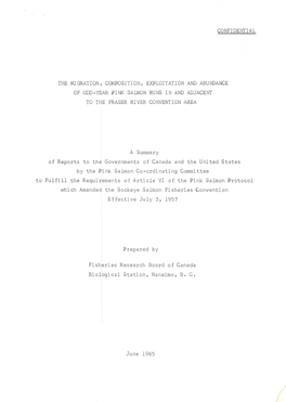 Confidential the Migration, Composition, Exploitation and Abundance of Odd-Year Pink Salmon Runs in and Adjacent to the Fraser R
