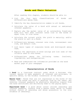 Bonds and Their Valuation