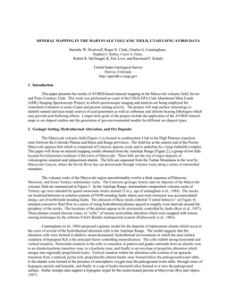 MINERAL MAPPING in the MARYSVALE VOLCANIC FIELD, UTAH USING AVIRIS DATA Ger N