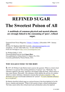 REFINED SUGAR the Sweetest Poison Of