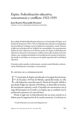 Espita. Federalización Educativa, Concurrencia Y Conflicto 1922-1935