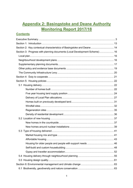 Appendix 2: Basingstoke and Deane Authority Monitoring Report 2017/18 Contents