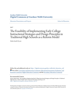 The Feasibility of Implementing Early College Instructional Strategies and Design Principles in Traditional High Schools As a Reform Model